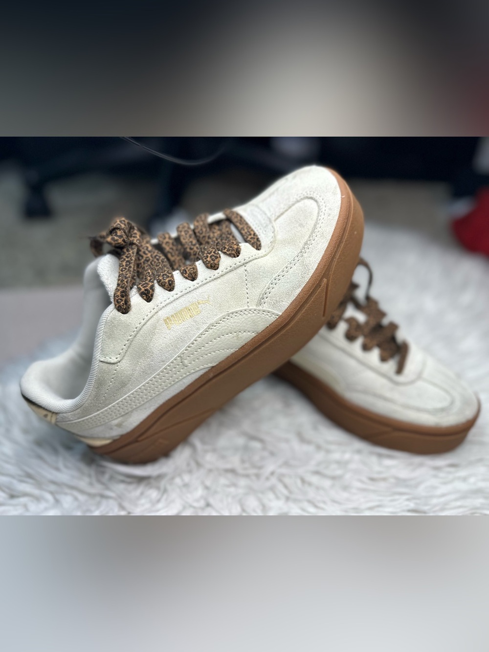 Puma Kids Suede Sneaker in Cream with Brown Gum Sole